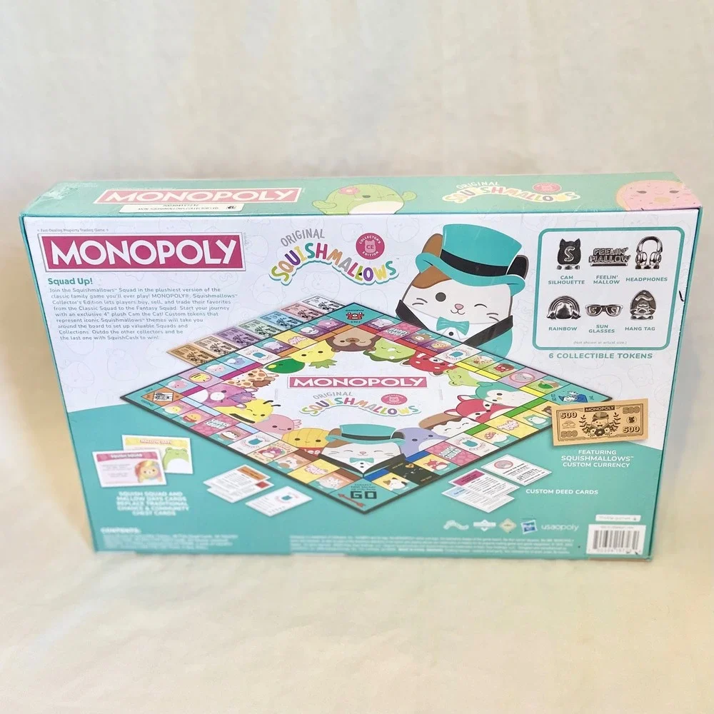Monopoly Original Squishmallows Collector's Edition Board Game Cam the Cat Plush